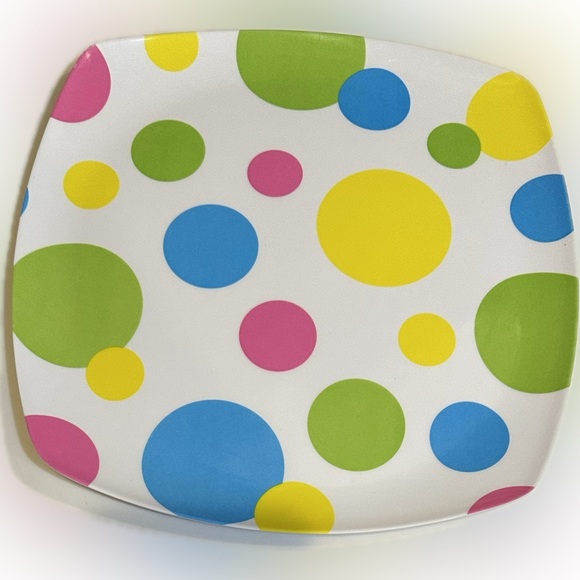 VTG PASTEL STRIPED SPOTED LIGHT MELAMINE 9.5” 4 PLATES EASTER DORM PARTY PICNIC - Picture 6 of 14